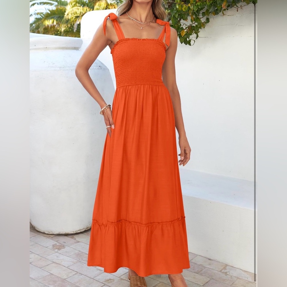 Orange Maxi Dress with Tie Straps